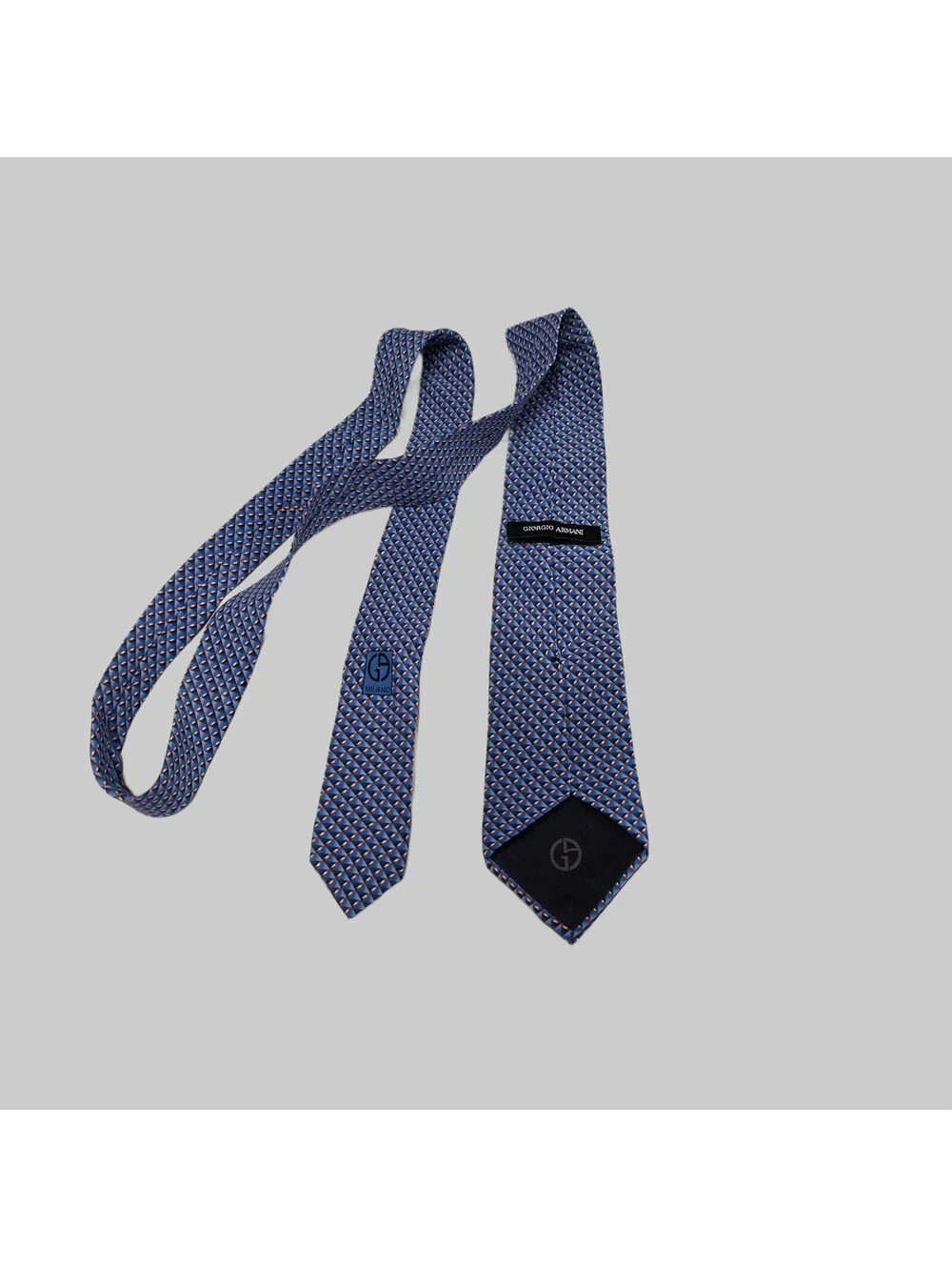 Giorgio Armani Men's 100% Silk Necktie ITALY Luxury Triangles Blue Silver  60x3